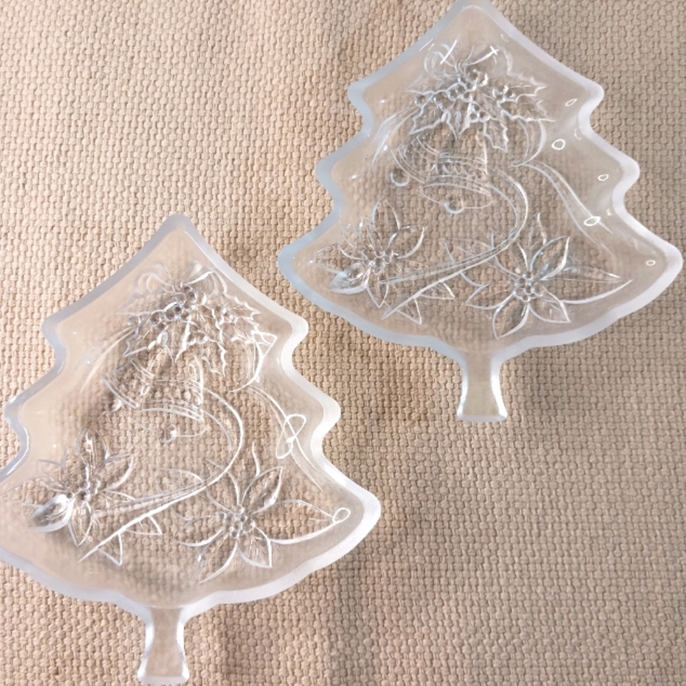 2 Pressed Glass Christmas Tree Candy Dishes EUC - Picture 1 of 6